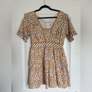 Lost + Wander Floral Dress with Orange and Green Accents